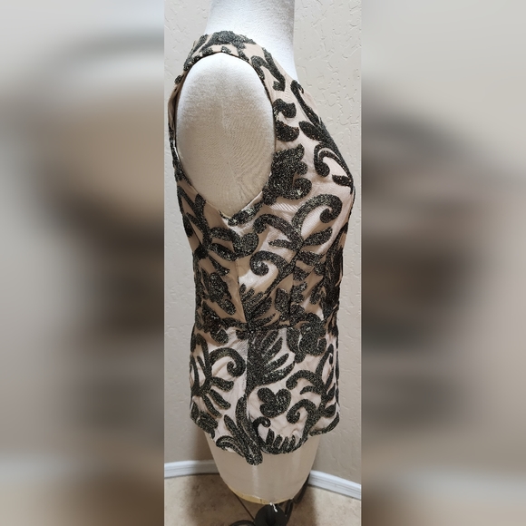 Greylin Gold Black metallic Vintage STYLE peplum Sleeveless Top NWT M - Picture 3 of 7